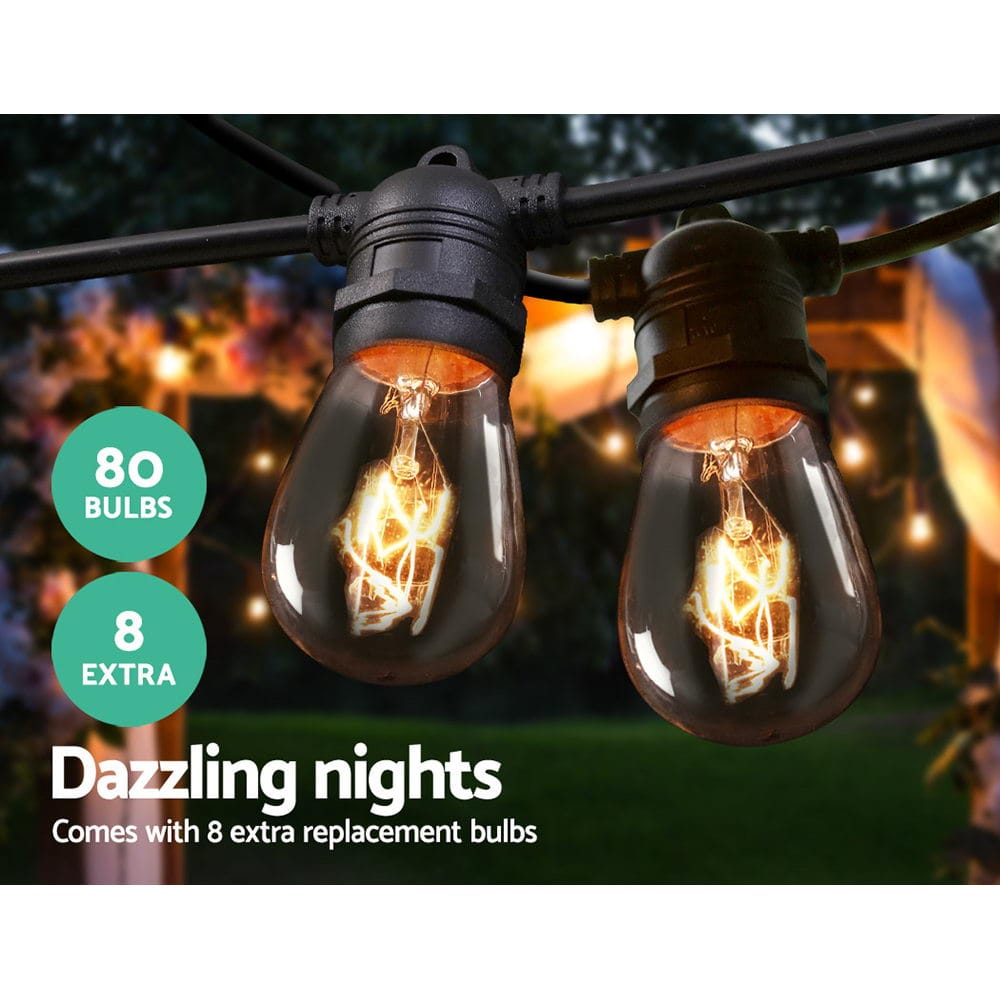 74m LED Festoon String Lights Outdoor Christmas Wedding Waterproof Garden Decor - SportZone.co.nz