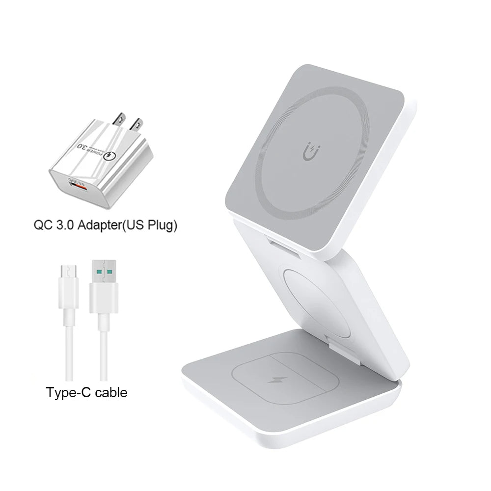 3-in-1 Foldable Magnetic Wireless Charging Station for iPhone 12-15 Pro Max & Apple Watch 8/9