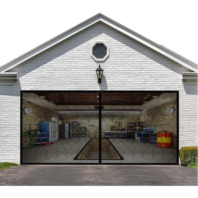 8Ftx7Ft Magnetic Garage Door Screen For 1 Car Garage Doors, Reinforced Fiberglass Garage Screen, Hands Free，Magnetic - SportZone.co.nz