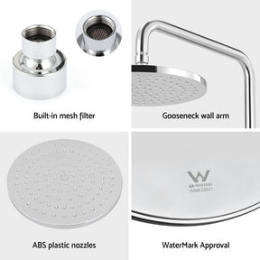 9'' Rain Shower Head Overhead High - pressure Swivel Chrome - SportZone.co.nz