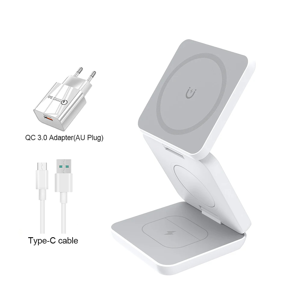 3-in-1 Foldable Magnetic Wireless Charging Station for iPhone 12-15 Pro Max & Apple Watch 8/9