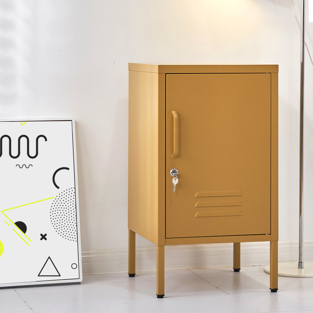 Artiss Bedside Table Metal Cabinet - Yellow