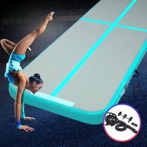 Everfit GoFun 4X1M Inflatable Air Track Mat with Pump Tumbling Gymnastics Green