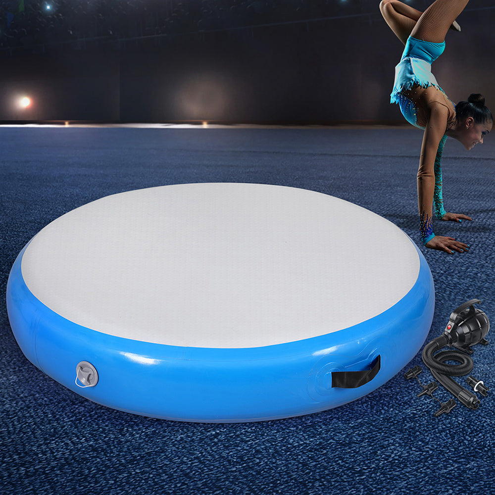 Everfit 1m Air Track Spot Inflatable Gymnastics Tumbling Mat Round W/ Pump Blue