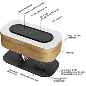 Modern LED Desk Lamp with Bluetooth Speaker and Phone Charger – Dimmable, Wireless, and Stylish