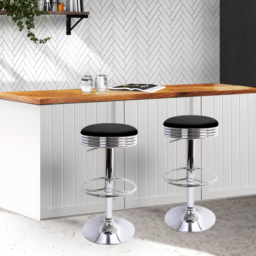 Artiss 4x Bar Stools Leather Padded Gas Lift Silver