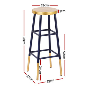 Artiss 2x Bar Stools Metal Gold Navy