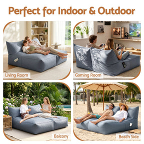 Artiss Outdoor Bean Bag Chair Cover (No Filler) 2 Seater Beanbag Lounge Sofacover Adults Splash-Proof Large Bean Bag Cover for Patio Poolside Relaxing Indoor, Grey