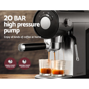 Devanti 20-Bar Espresso Cafe Maker- Crafted for Barista-Quality Coffee