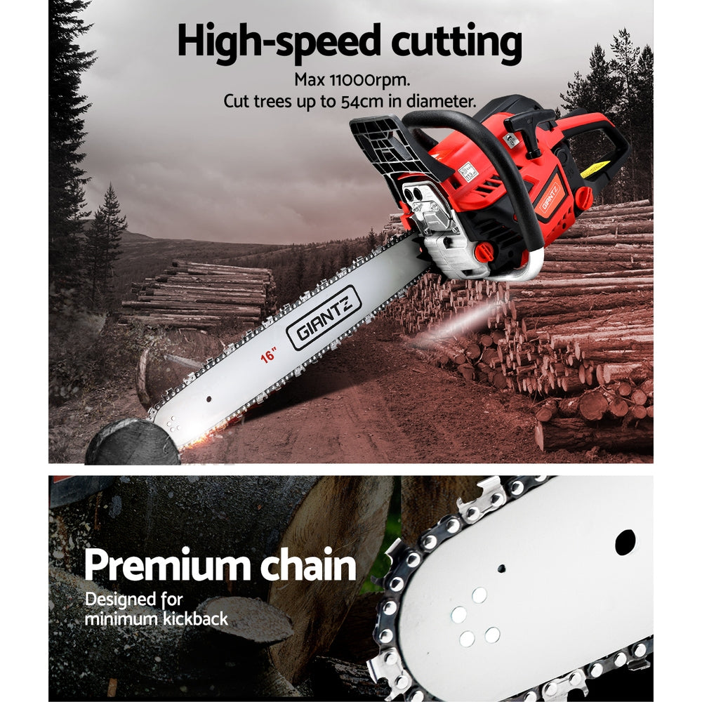 Giantz Chainsaw Petrol 45CC 16" Bar Commercial E-Start Pruning Chain Saw