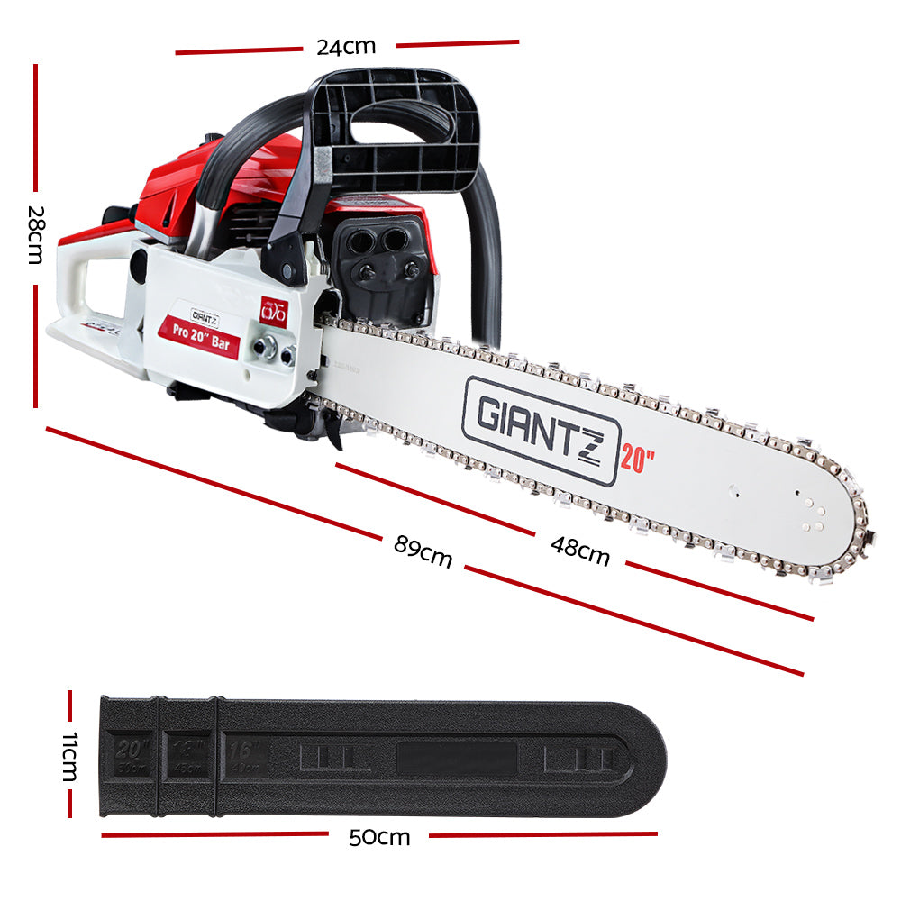 Giantz Chainsaw Petrol 52CC 20" Bar Commercial E-Start Pruning Chain Saw White