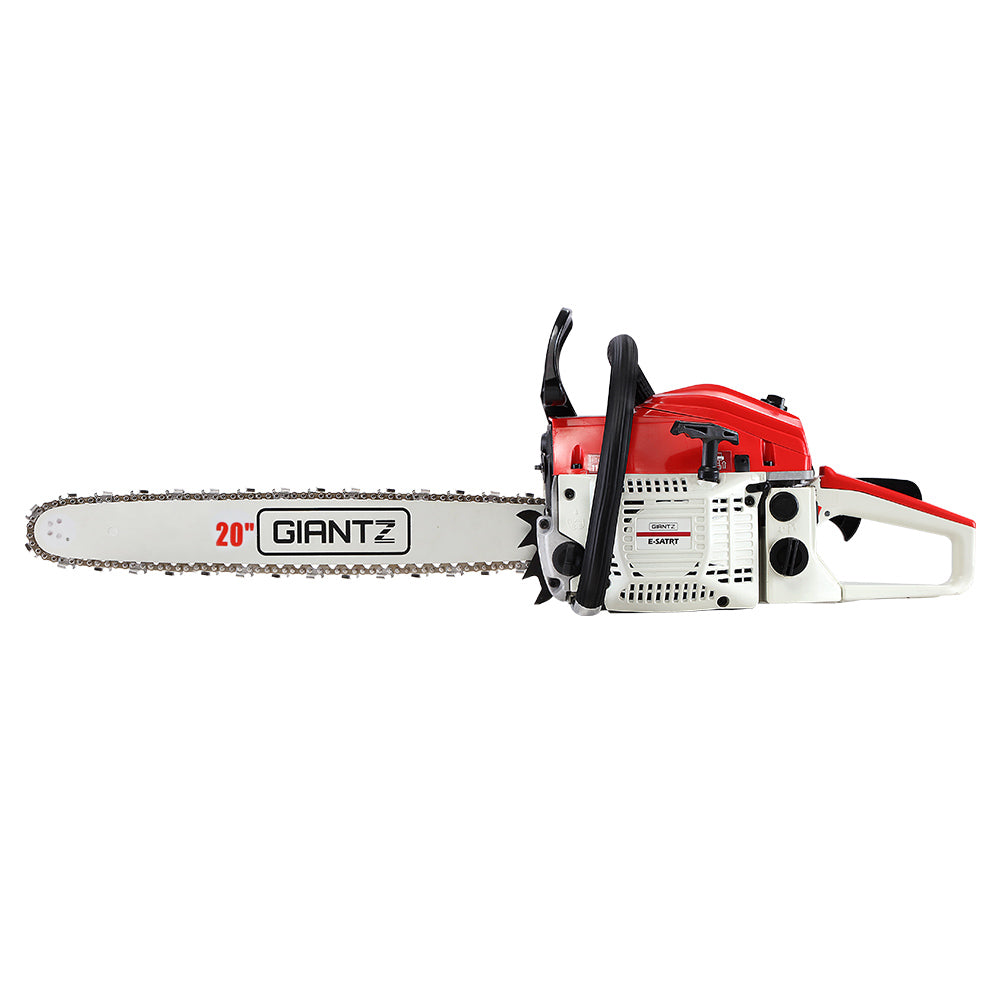 Giantz Chainsaw Petrol 52CC 20" Bar Commercial E-Start Pruning Chain Saw White