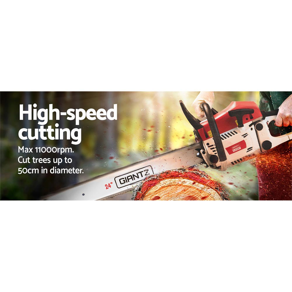 Giantz Chainsaw Petrol 62CC 24" Bar Commercial E-Start Pruning Chain Saw