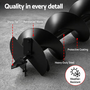 Giantz Post Hole Digger Auger Drill Bit 200mm with 80cm Extension Shaft Black