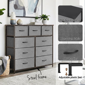 Artiss Chest of 9 Drawers Storage Dresser Tallboy Dark Grey