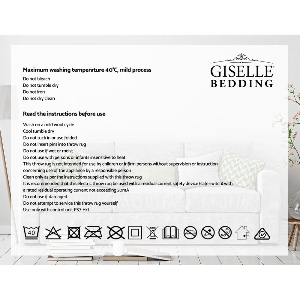 Giselle Bedding Heated Electric Throw Rug Fleece Sunggle Blanket Washable Charcoal