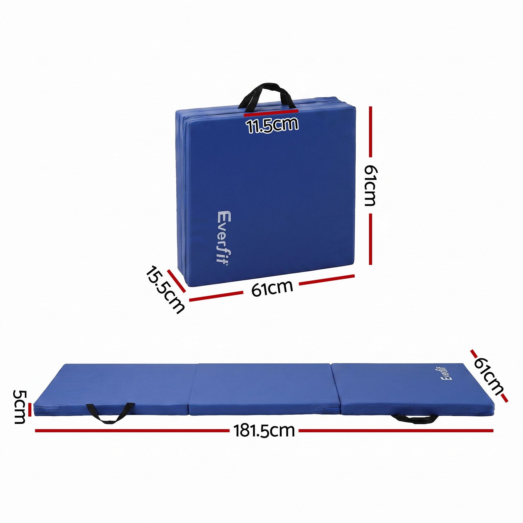 Everfit 180x60cm Gymnastics Mats Folding Exercise Floor Mat Portable 3 Fold Tumbling Mat Blue