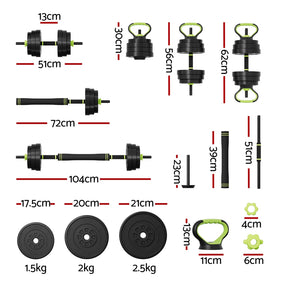 Everfit 25kg Adjustable Dumbbells Set Kettle Bell Weight Plates Barbells Gym