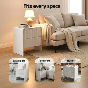 Artiss Bedside Table 2 Drawers - Beige
