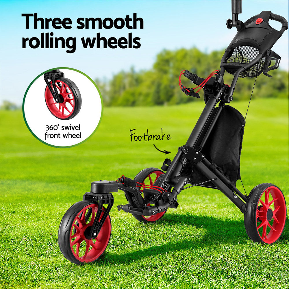 Everfit Golf Buggy Foldable Trolley Golf Cart Swivel Wheel Umbrella Bottle Stand