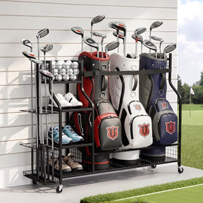 Everfit Golf 3 Bag Storage Golf Storage Garage Organiser with Wheels Black