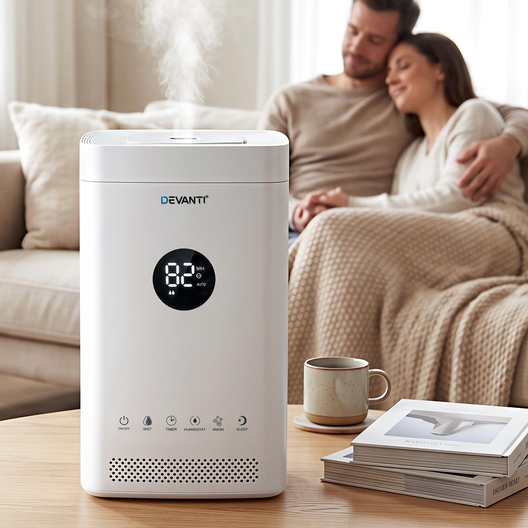 Devanti Ultrasonic Humidifier Air Purifier Top Fill Auto Humidity 3.5L White