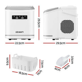 Devanti Ice Maker Machine Portable 12kg Countertop w/Self Cleaning 1.3L White