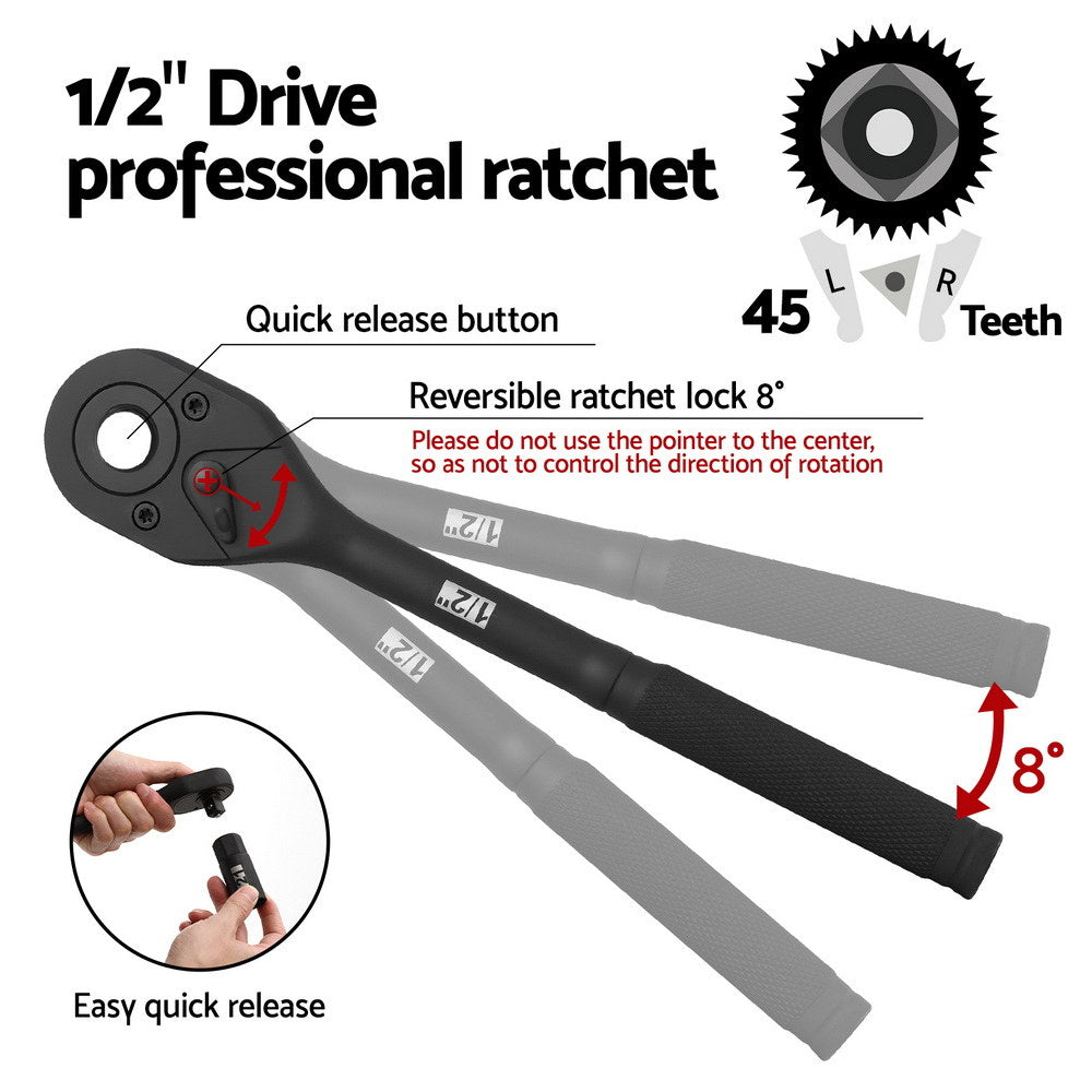 Giantz 30Pc 1/2" Drive Socket Set Cr-V Steel 8-32mm Workshop Repair