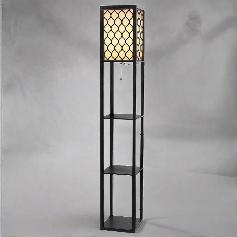 Artiss Floor Lamp 3 Tier Shelf Storage LED Light Stand Home Room Pattern Black