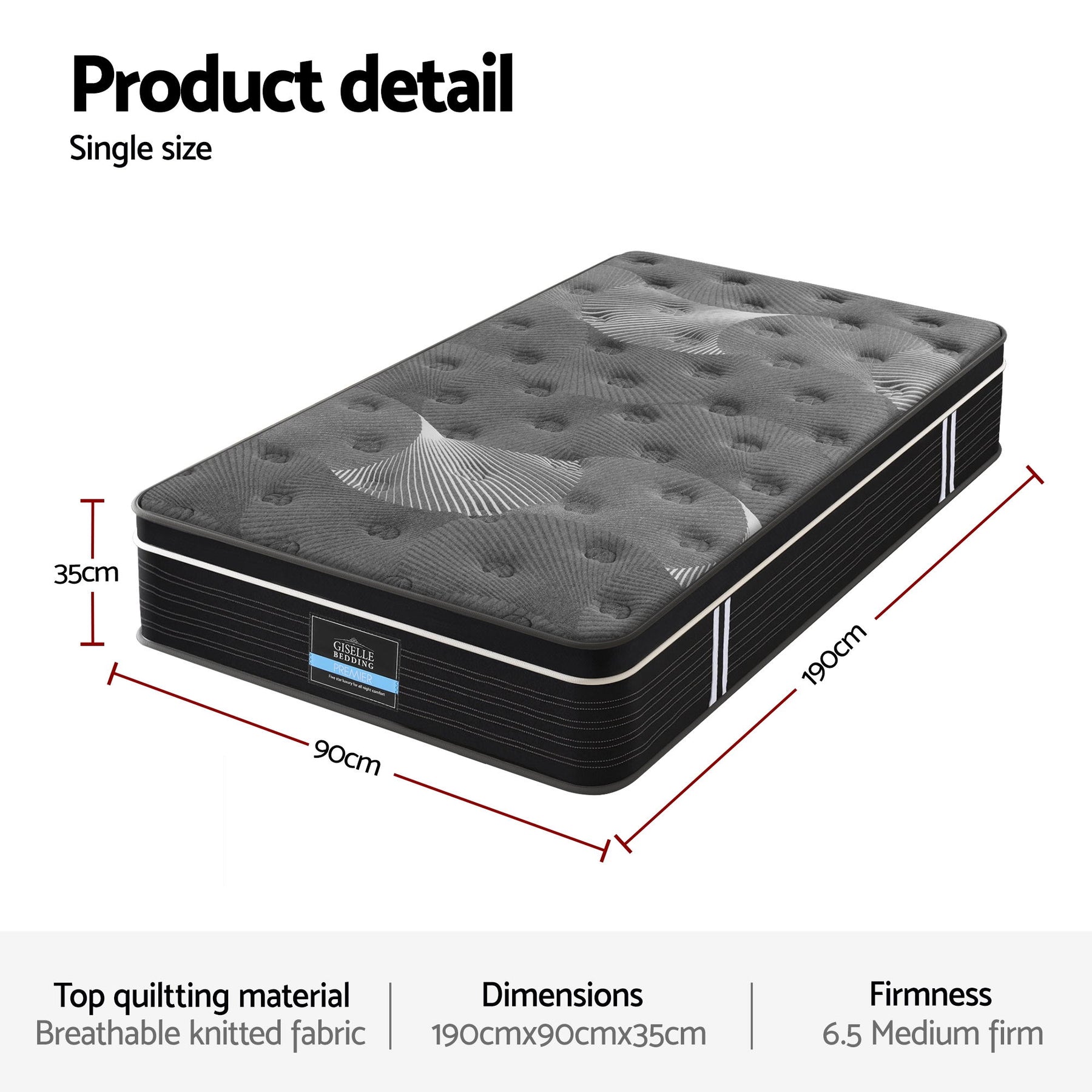 Giselle Bedding 35cm Mattress Graphene Memory Foam Medium Firm Euro Top Mattresses Single