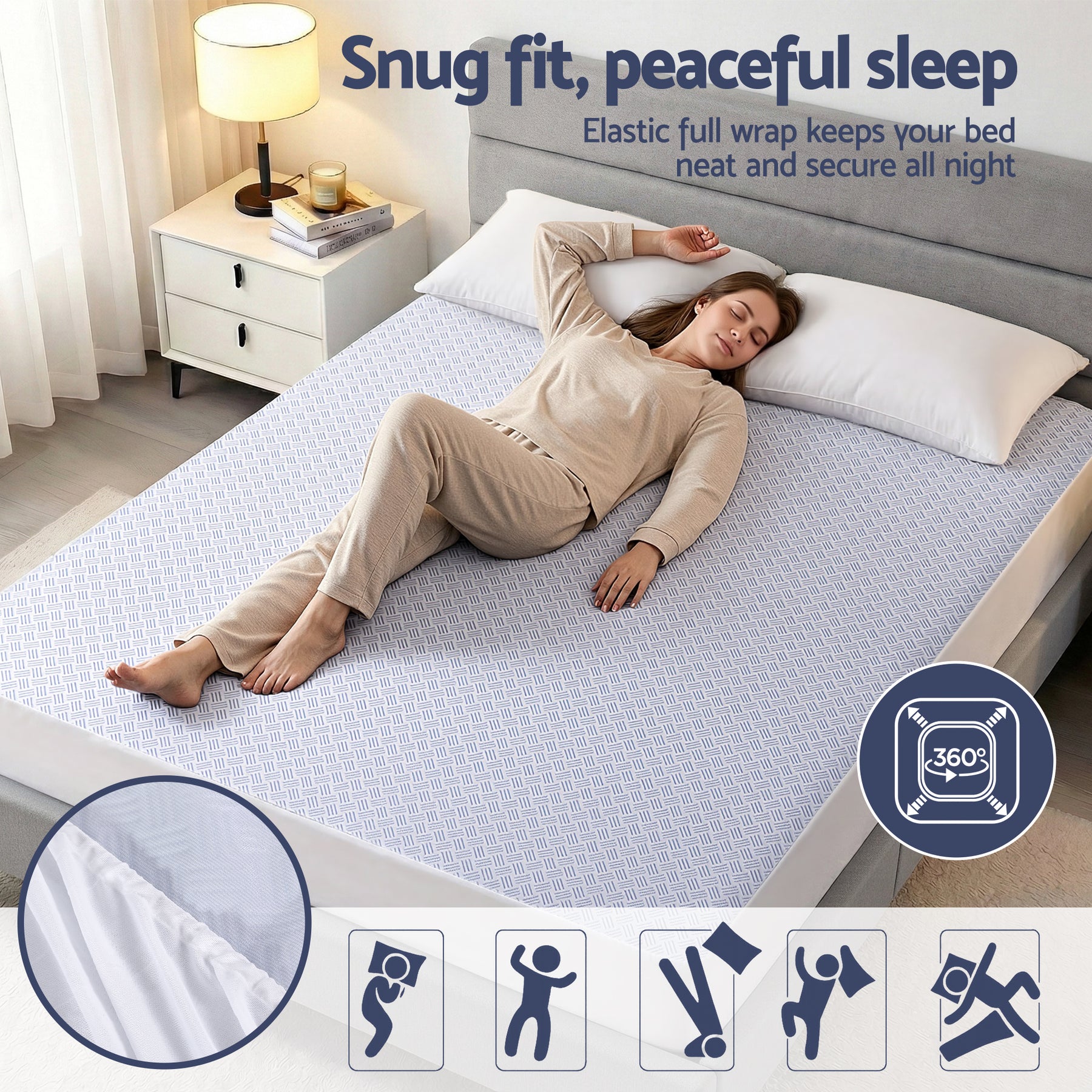 Giselle Cooling Mattress Protector Waterproof Deep Pocket Fitted Cover King