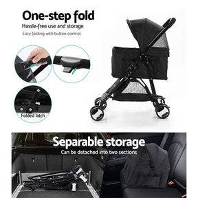 i.Pet Pet Stroller Dog Pram Cat Carrier Travel Large Pushchair Foldable 4 Wheels Black