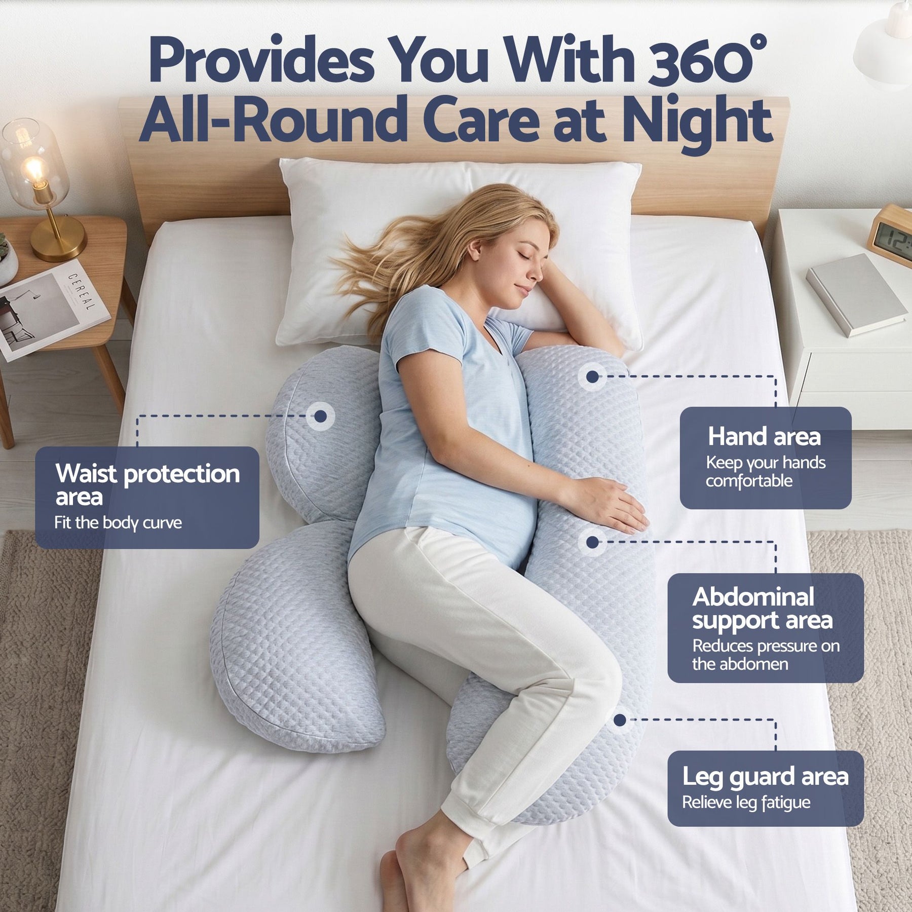 Giselle Bedding Cooling Adjustable Body Pillow | Full Length Sleeping Pillow Blue 37x87cm