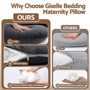Giselle Bedding Pregnancy Pillow G-Shaped Full Body Pillow for Back and Belly Support Maternity Pillow with Removable Cover, Dark Grey 135x70 cm
