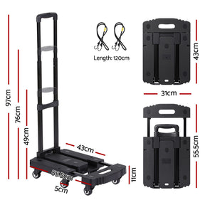 Giantz Folding Hand Truck Platform Trolley Foldable Dolly Cart 200kg Load Black