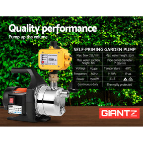 Giantz Garden Water Pump High Pressure 1500W Tank Rain Farm Irrigation House Yellow