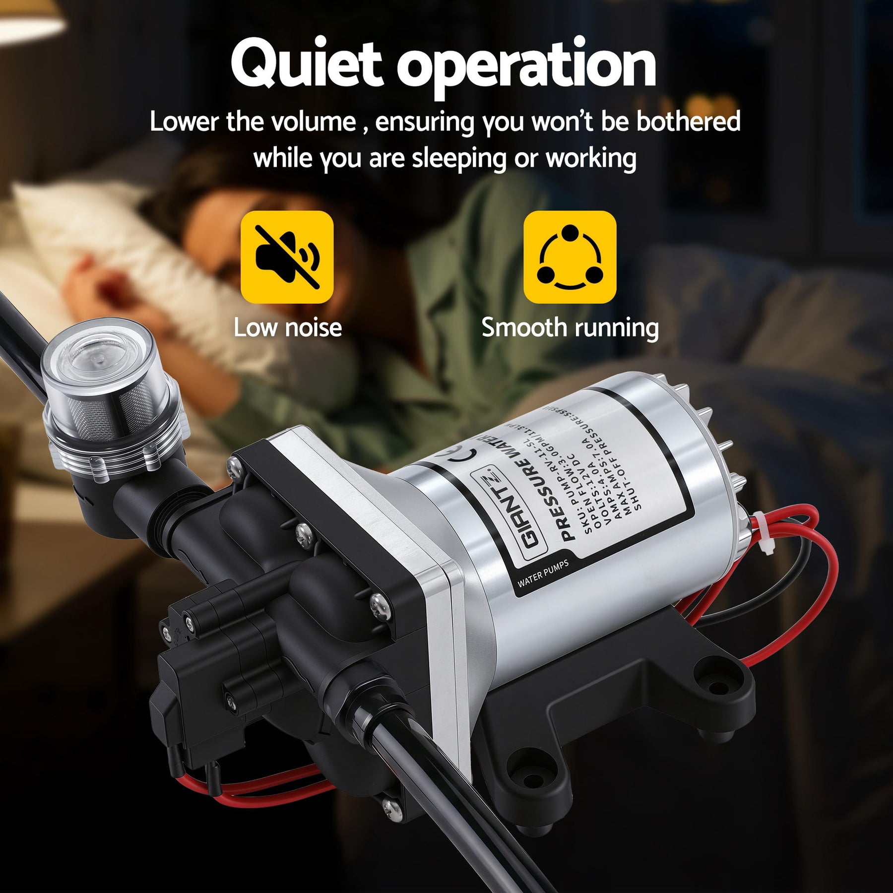 Giantz 12V DC Water Pump, 11.3LPM 55PSI 3 GPM Self-Priming RV Water Pressure Pump with Automatic Pressure Switch, for RV Marine Camping Yacht Garden Fresh Water Diaphragm, 2088-554-144 Replacement