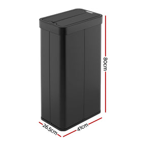 Devanti Rubbish Bin 70L Automatic Sensor Kitchen Bin, Slim Smart Garbage Can Touchless Rectangular with Liner Holder, Fully Closed Lid for Bedroom, Bathroom, Living Room, Black