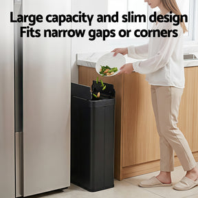 Devanti Rubbish Bin 70L Automatic Sensor Kitchen Bin, Slim Smart Garbage Can Touchless Rectangular with Liner Holder, Fully Closed Lid for Bedroom, Bathroom, Living Room, Black