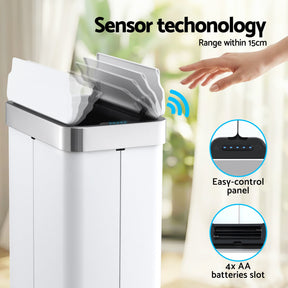 Devanti 70L Automatic Sensor Kitchen Bin – Touchless Smart Rubbish Bin - White