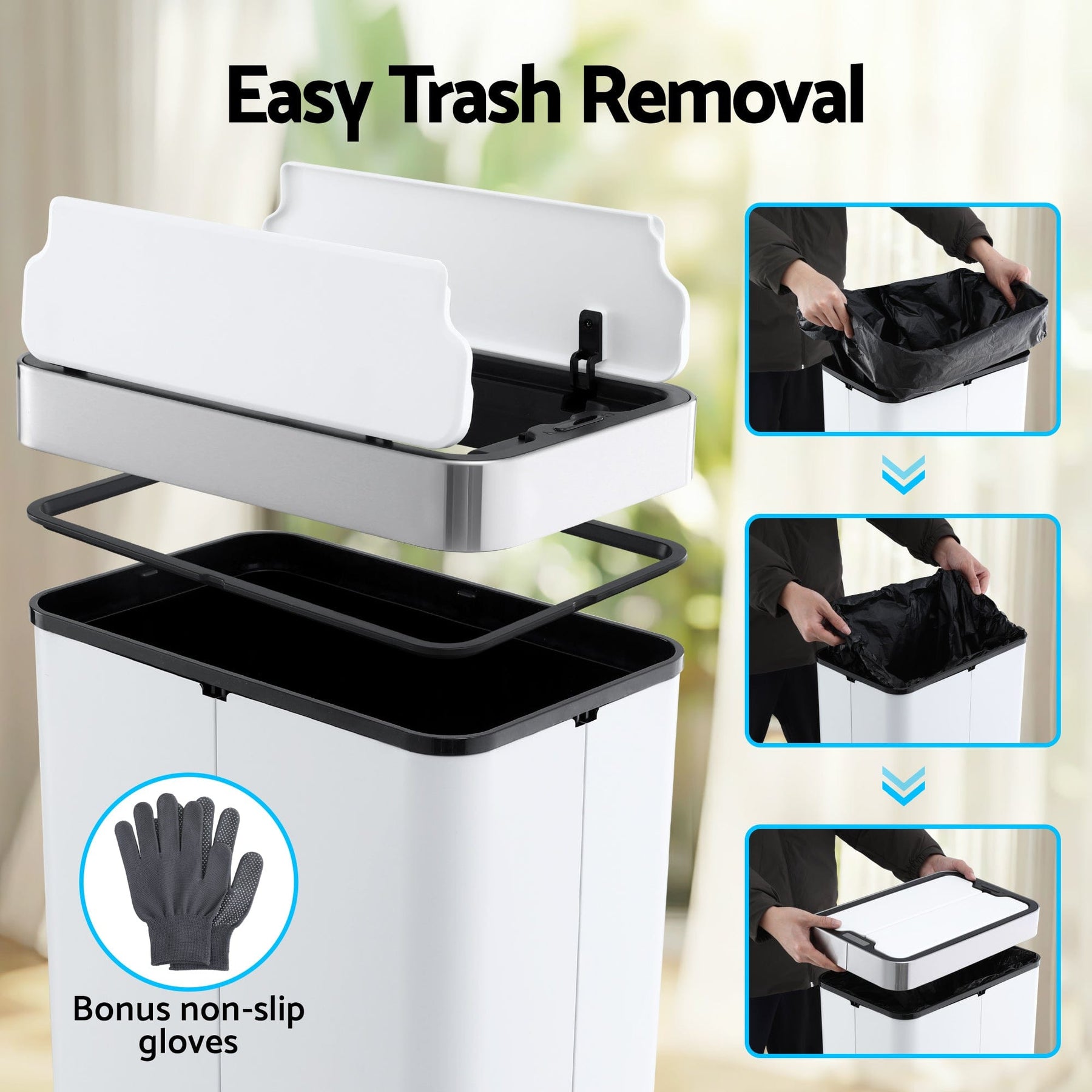 Devanti 70L Automatic Sensor Kitchen Bin – Touchless Smart Rubbish Bin - White