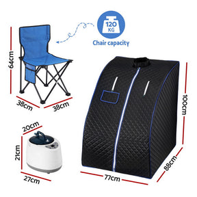 Devanti Portable Steam Sauna Tent 1000W 2L Steamer Pot Personal Home SPA Timer
