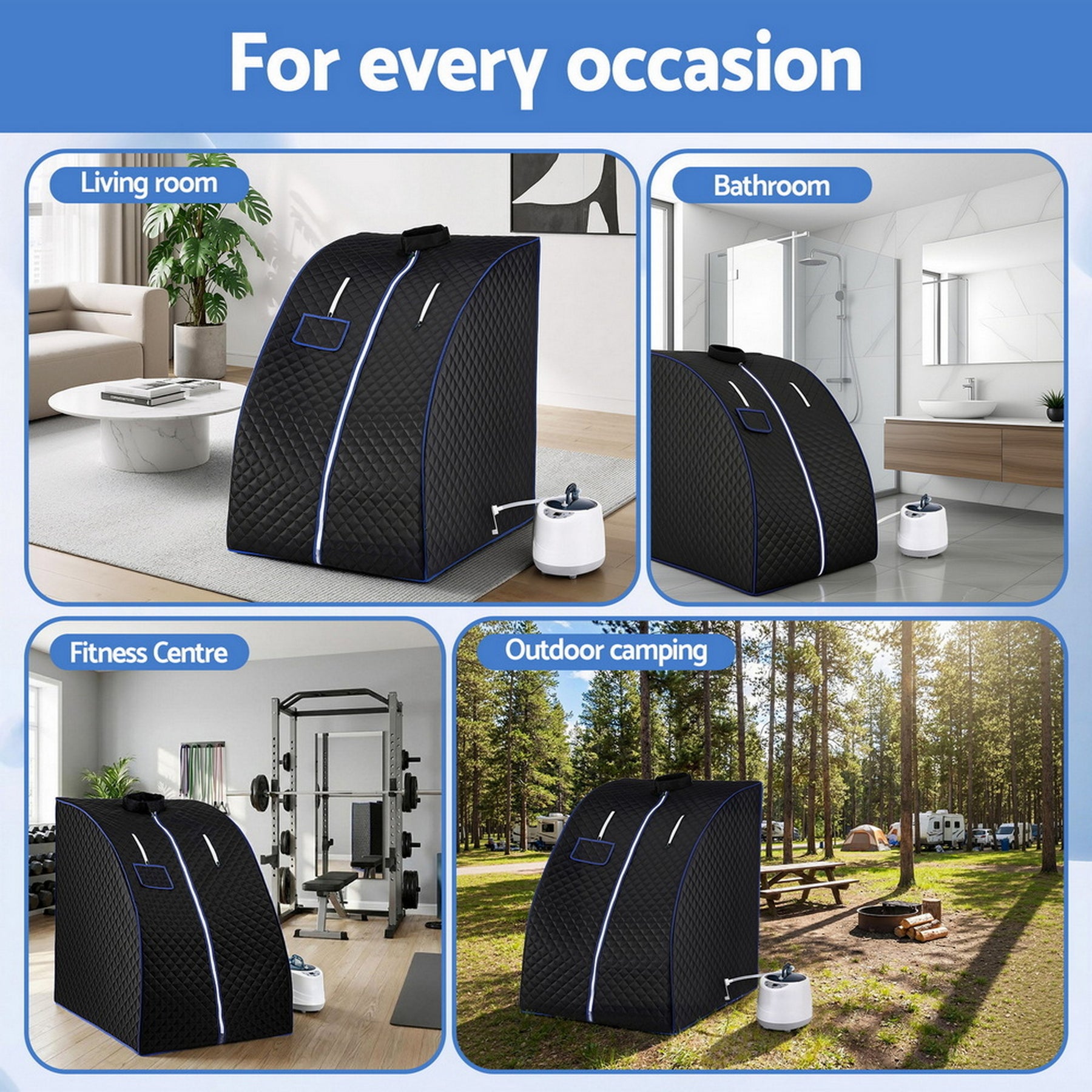 Devanti Portable Steam Sauna Tent 1000W 2L Steamer Pot Personal Home SPA Timer