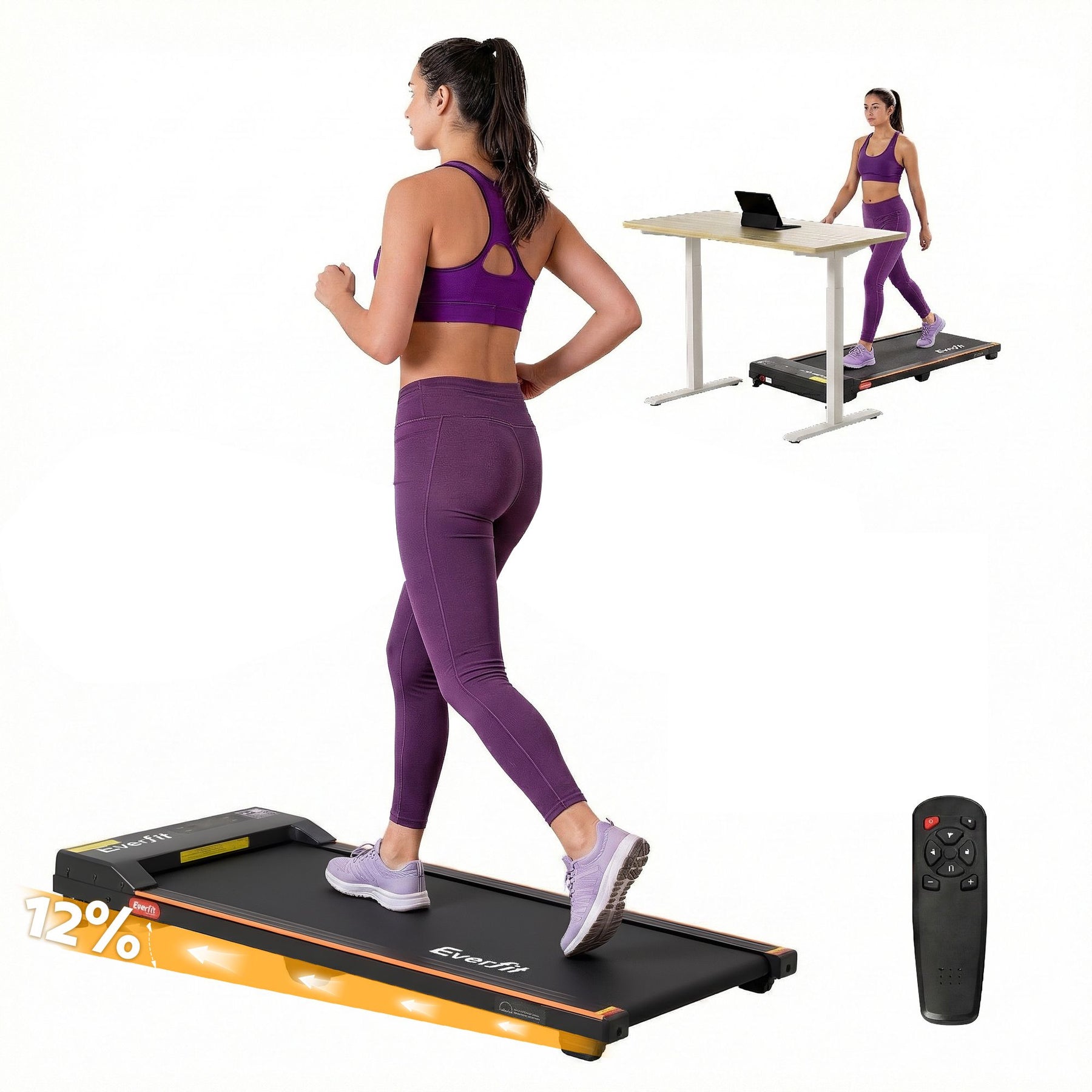 Everfit 3-in-1 Walking Pad Treadmill 12% Incline Under Desk 38cm Belt