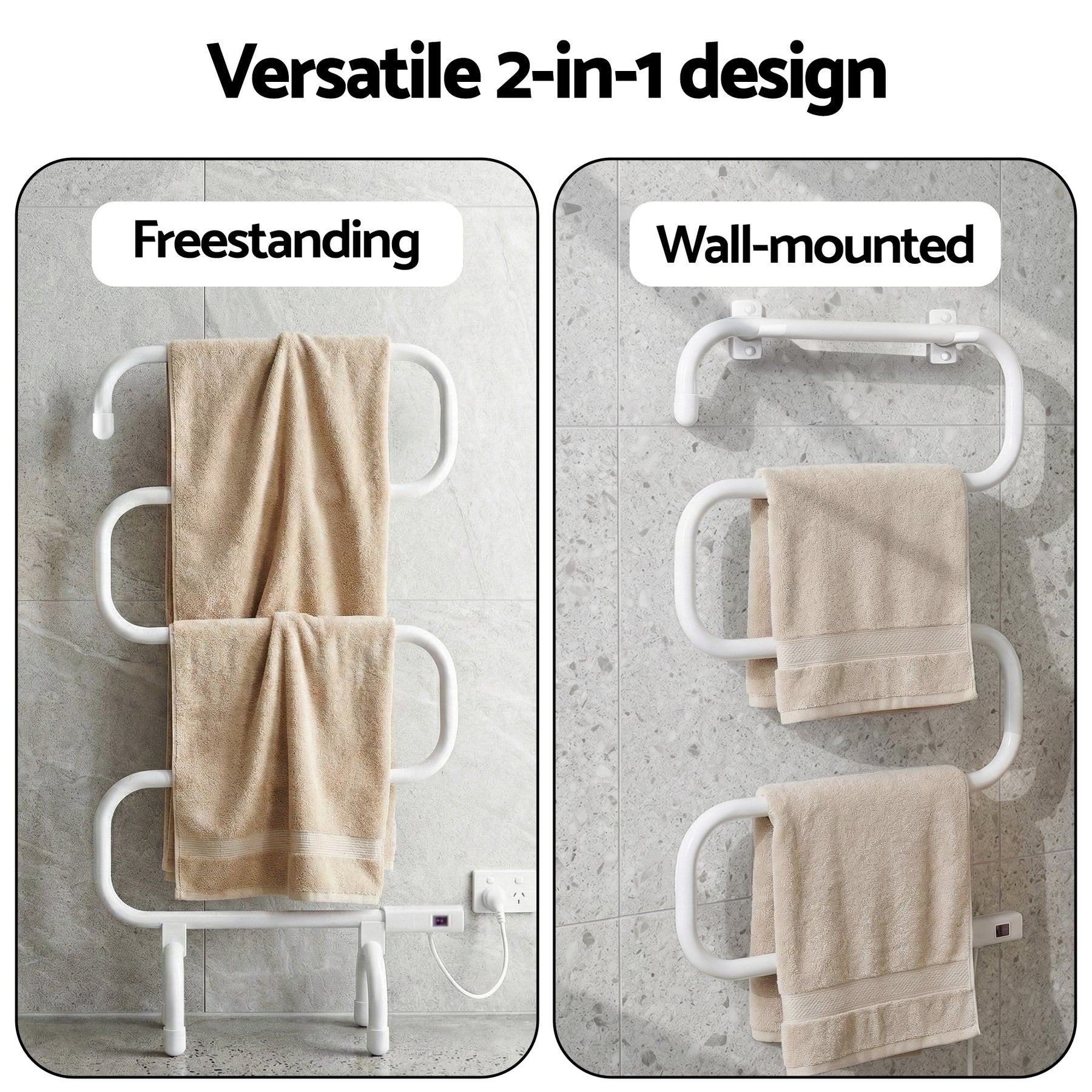Devanti Heated Towel Rail Freestanding Wall Mounted S-Shape Electric Warmer Rack