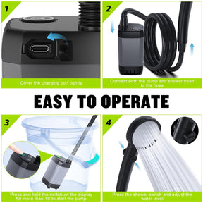 Portable Camping Shower Pump – Rechargeable 6000mAh with LED Display