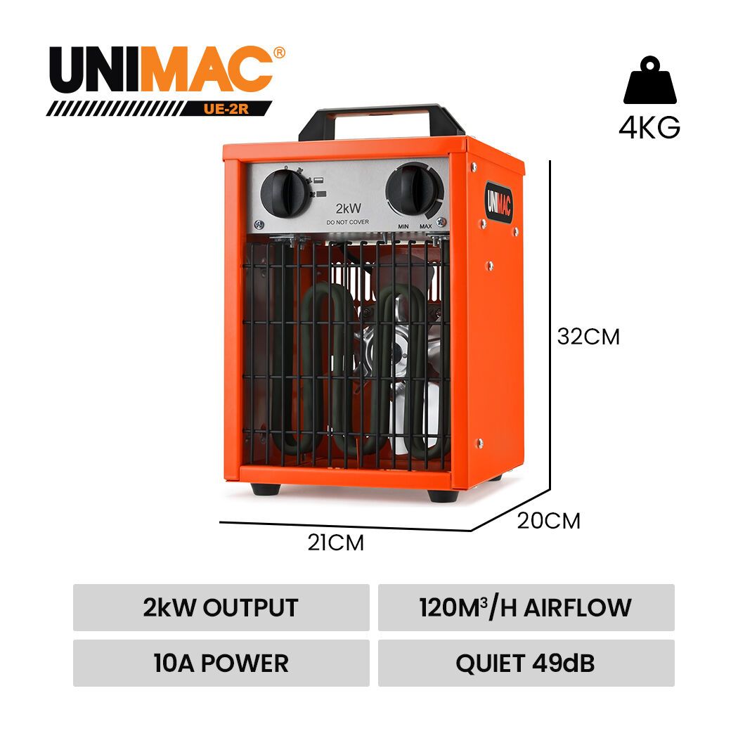 UNIMAC 2KW Industrial Electric Fan Heater with 2 Heat Settings for Workshop & Garage
