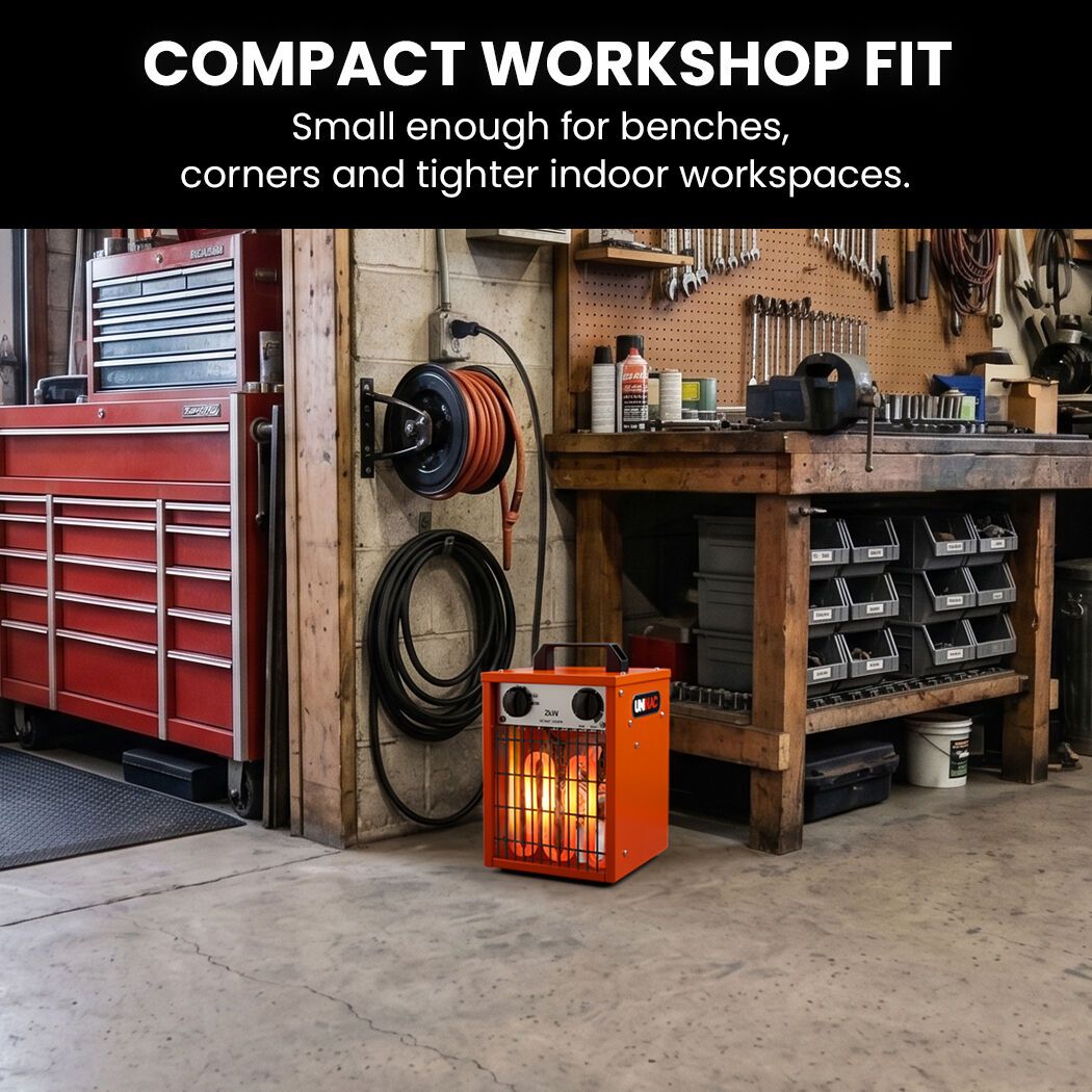 UNIMAC 2KW Industrial Electric Fan Heater with 2 Heat Settings for Workshop & Garage