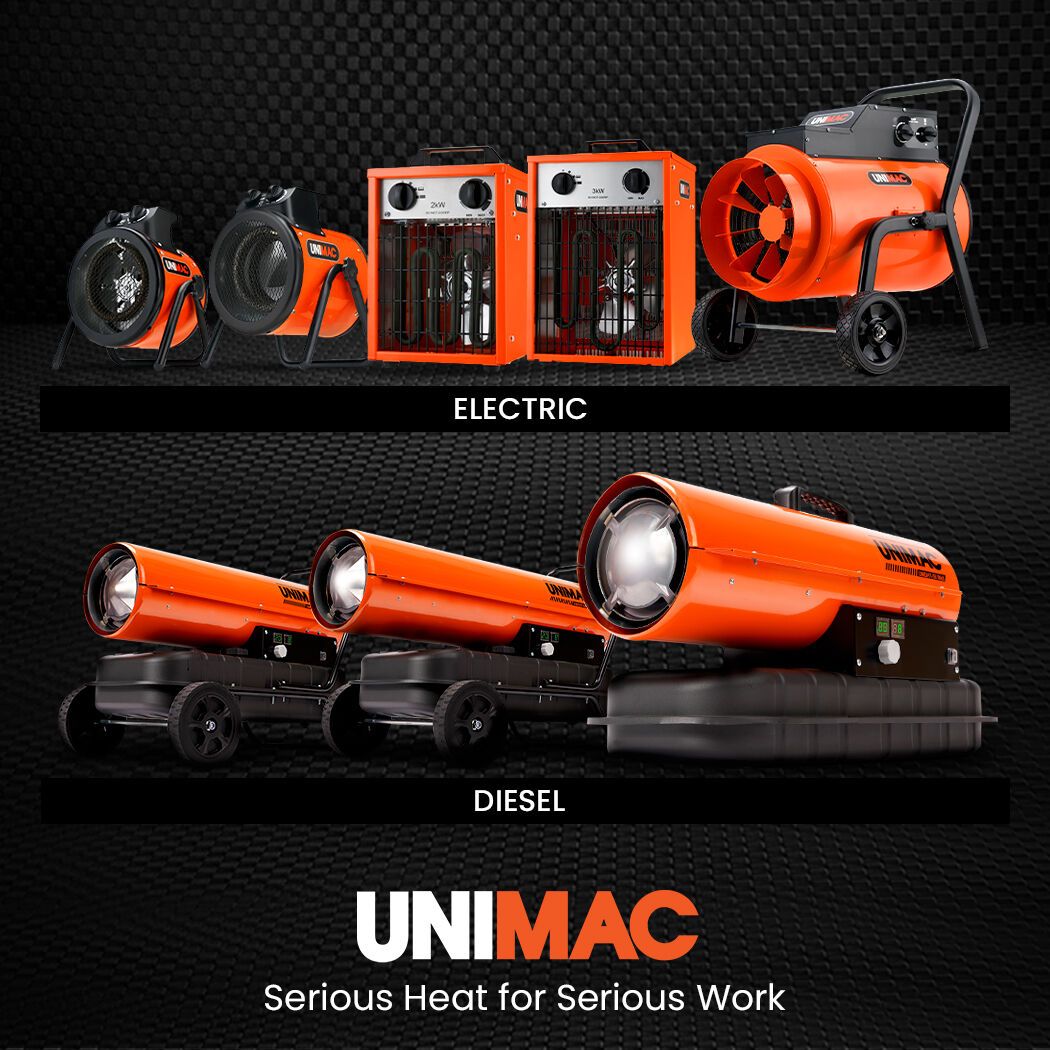 UNIMAC 2KW Industrial Electric Fan Heater with 2 Heat Settings for Workshop & Garage