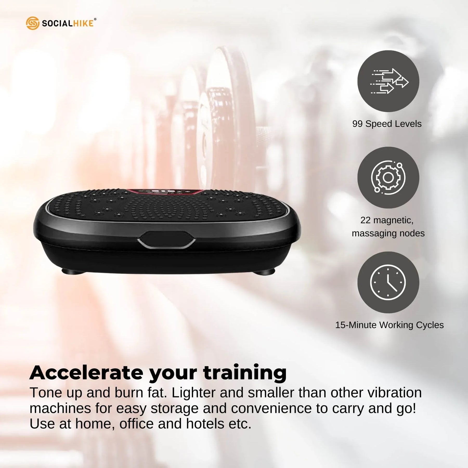 Social Hike 60cm Vibration Plate Machine Full Body Exercise Platform Black